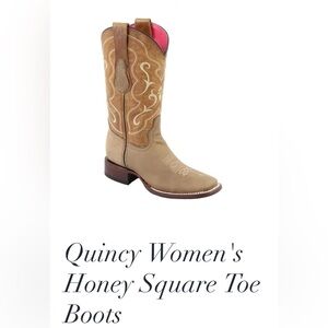 Tan Heeled Boots with Square Toe and Decorative Stitching